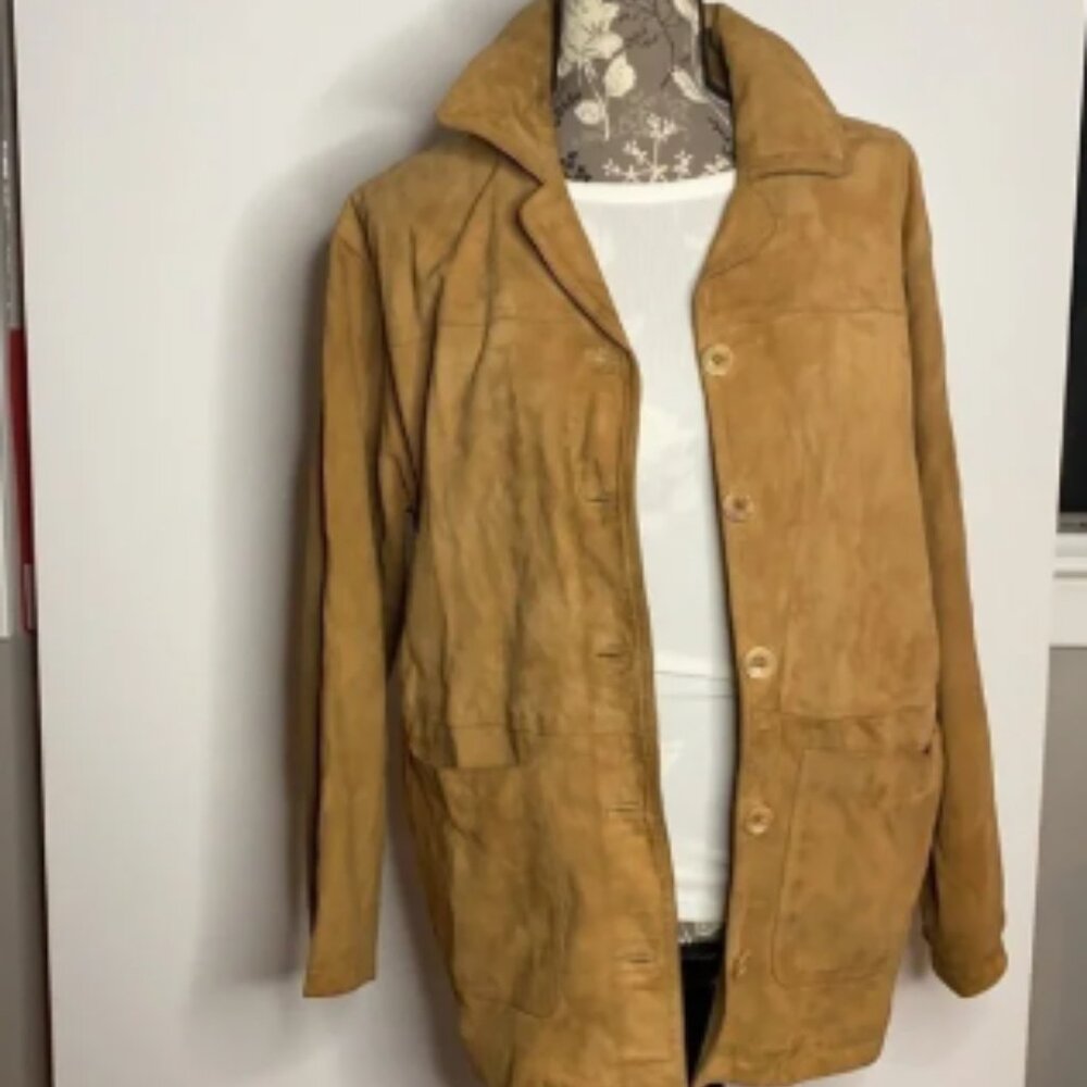 Vera Pelle Sz 42 Vintage Super Soft Beige Suede Button Up Jacket Blazer
